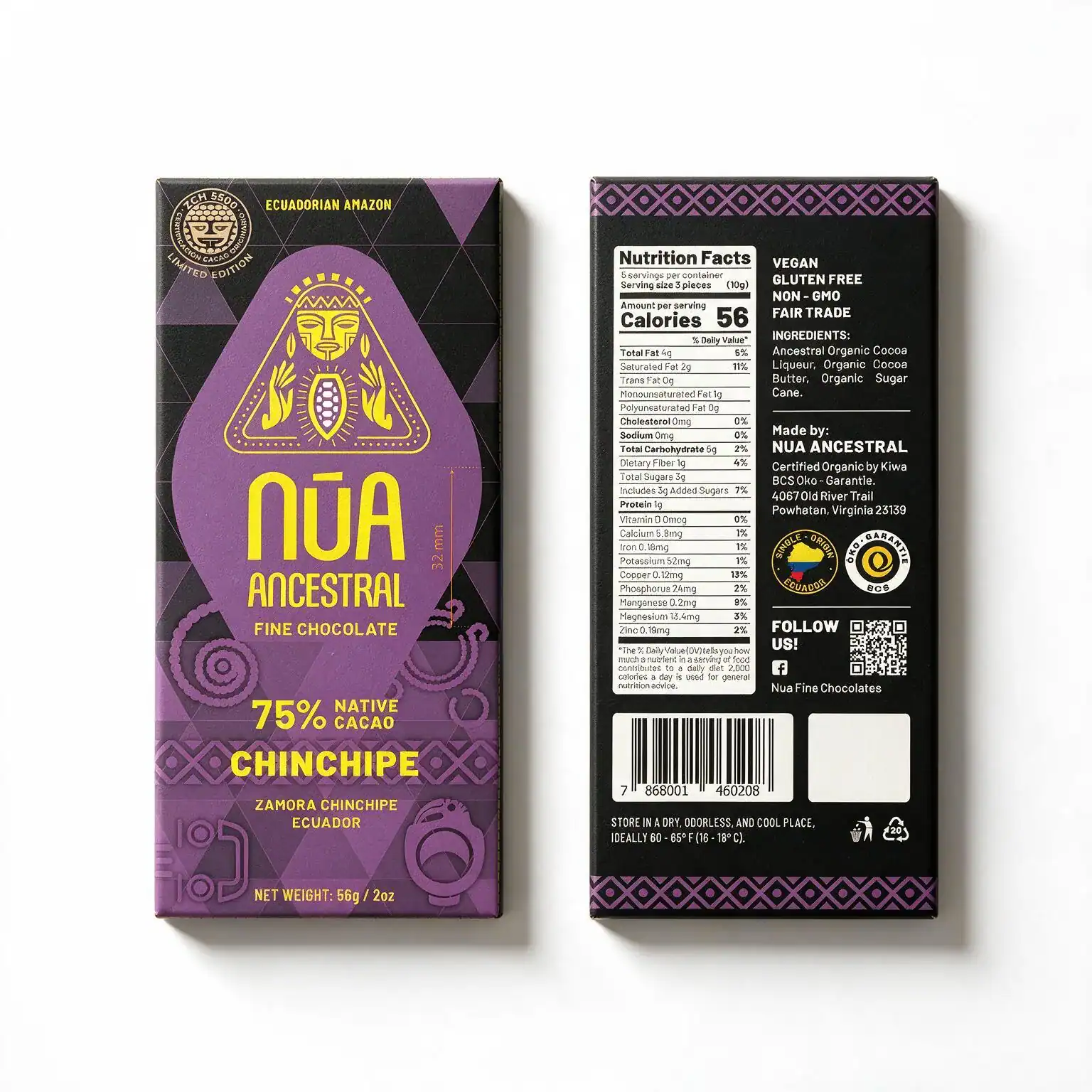 NŪA Ancestral Chinchipe 75% – Chocolate Fino de Cacao 56 g