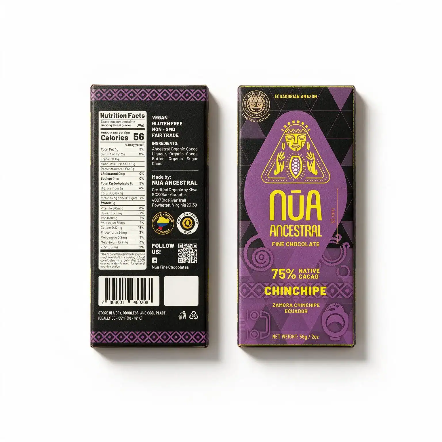NŪA Ancestral Chinchipe 75% – Chocolate Fino de Cacao 56 g - Imagen 3