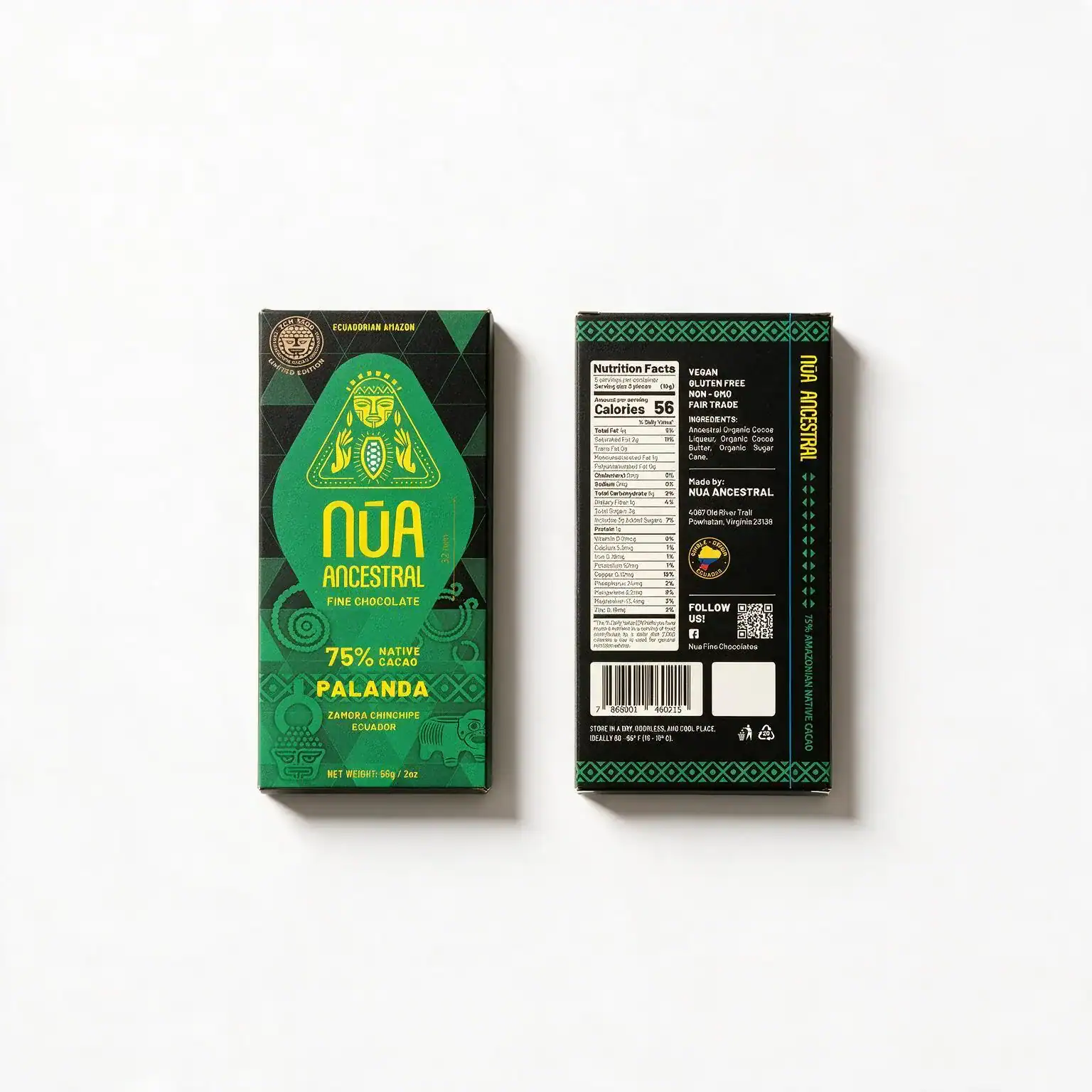 NŪA Ancestral Palanda 75% – Chocolate Fino de Cacao Amazónico 56 g - Imagen 2