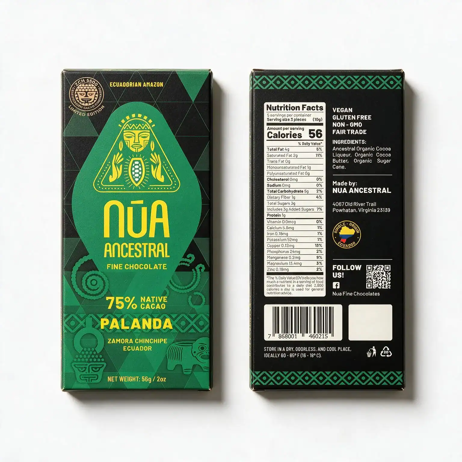 NŪA Ancestral Palanda 75% – Chocolate Fino de Cacao Amazónico 56 g